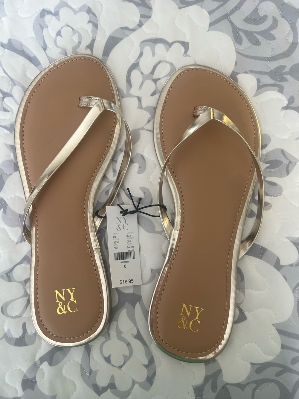 New York & Company Rose Gold Strappy Thong Sandals